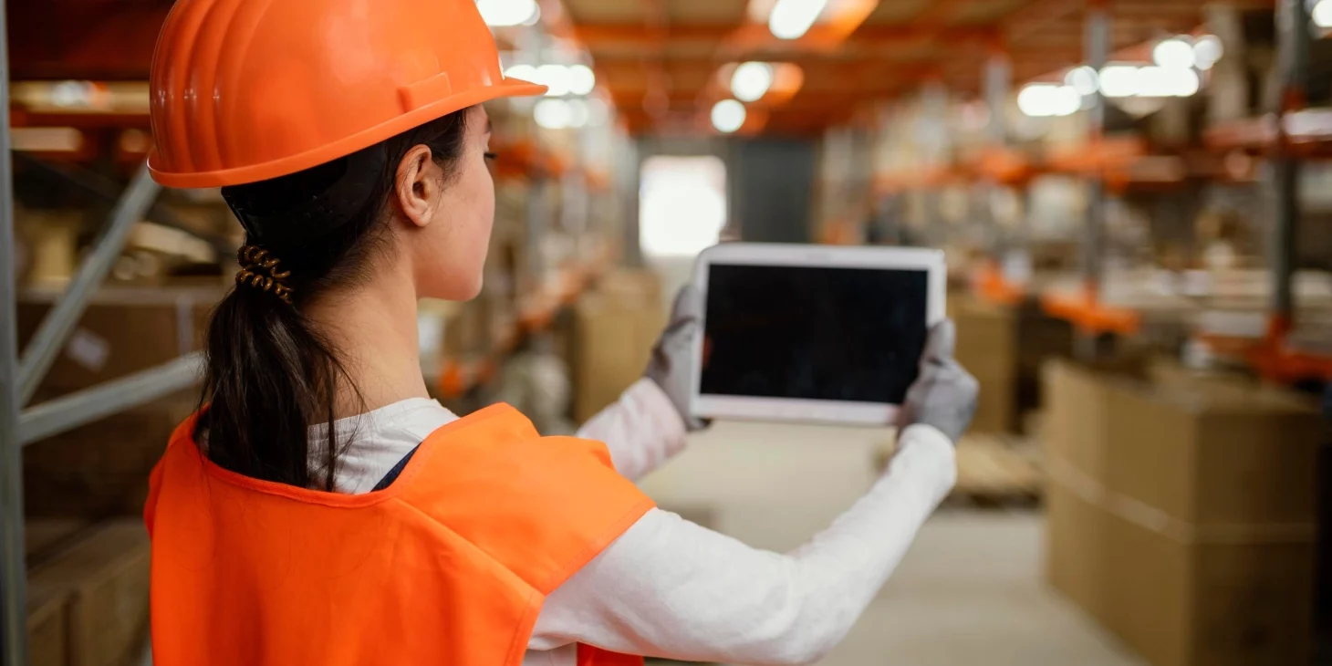 Worker using barcode at the warehouse